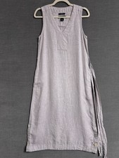 Tahari Dress S Gray Linen Shift Midi Beach Boho Casual Lagenlook Belted Travel