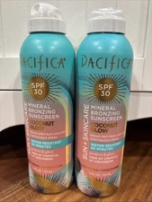 2 Pacifica Mineral Bronzing Sunscreen Spray SPF 30 Coconut Glow, 6oz