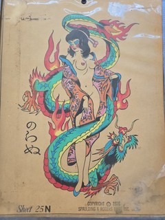 Vintage Hand Colored Tattoo Shop Flash Sheet 1976 Spaulding & Rogers Wall Hanger