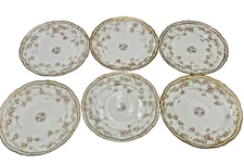 6 Theo. Haviland Limoges France Plates – Schleiger 161E – Pink Roses Gold Trim