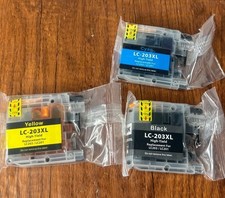 LC203XL Compatible Ink Cartridges 3 Pack Black Cyan Yellow Sealed for Brother