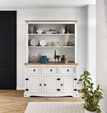 Corona Dresser Large 3 Door Sideboard White Painted Wax Solid Wood Pine Wooden