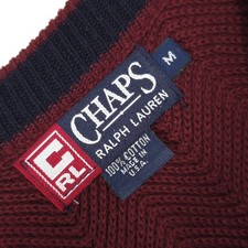 CHAPS RALPH LAUREN Mens VINTAGE Sweater MEDIUM Burgundy Crew Rib Logo USA MADE
