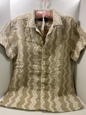 Indicode Neutral Geo Textured Knit Short Sleeve Button Down Top Men's M NWT