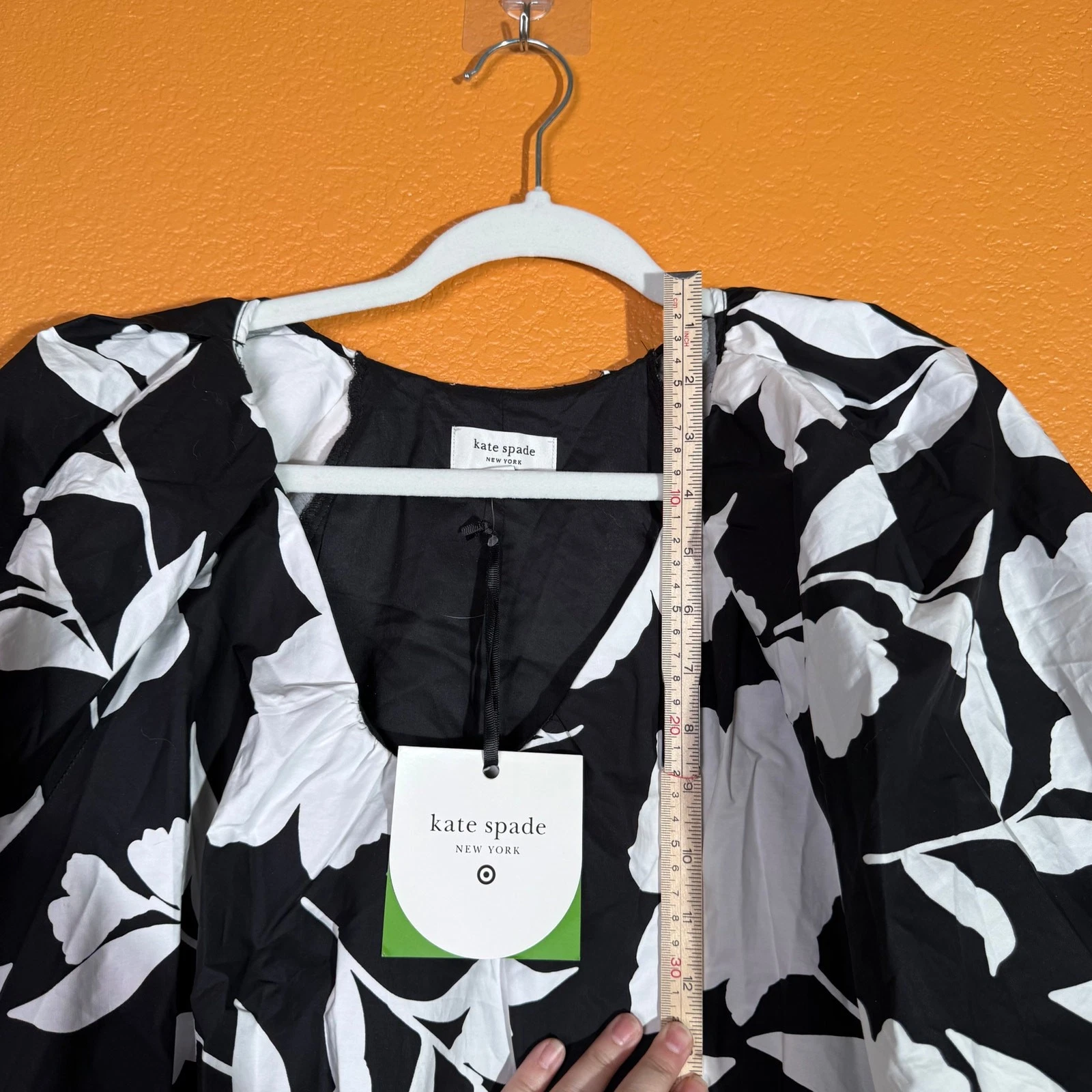 Mini abito donna classico popeline rosa manica lunga kate spade nero panna nuovo con etichette S