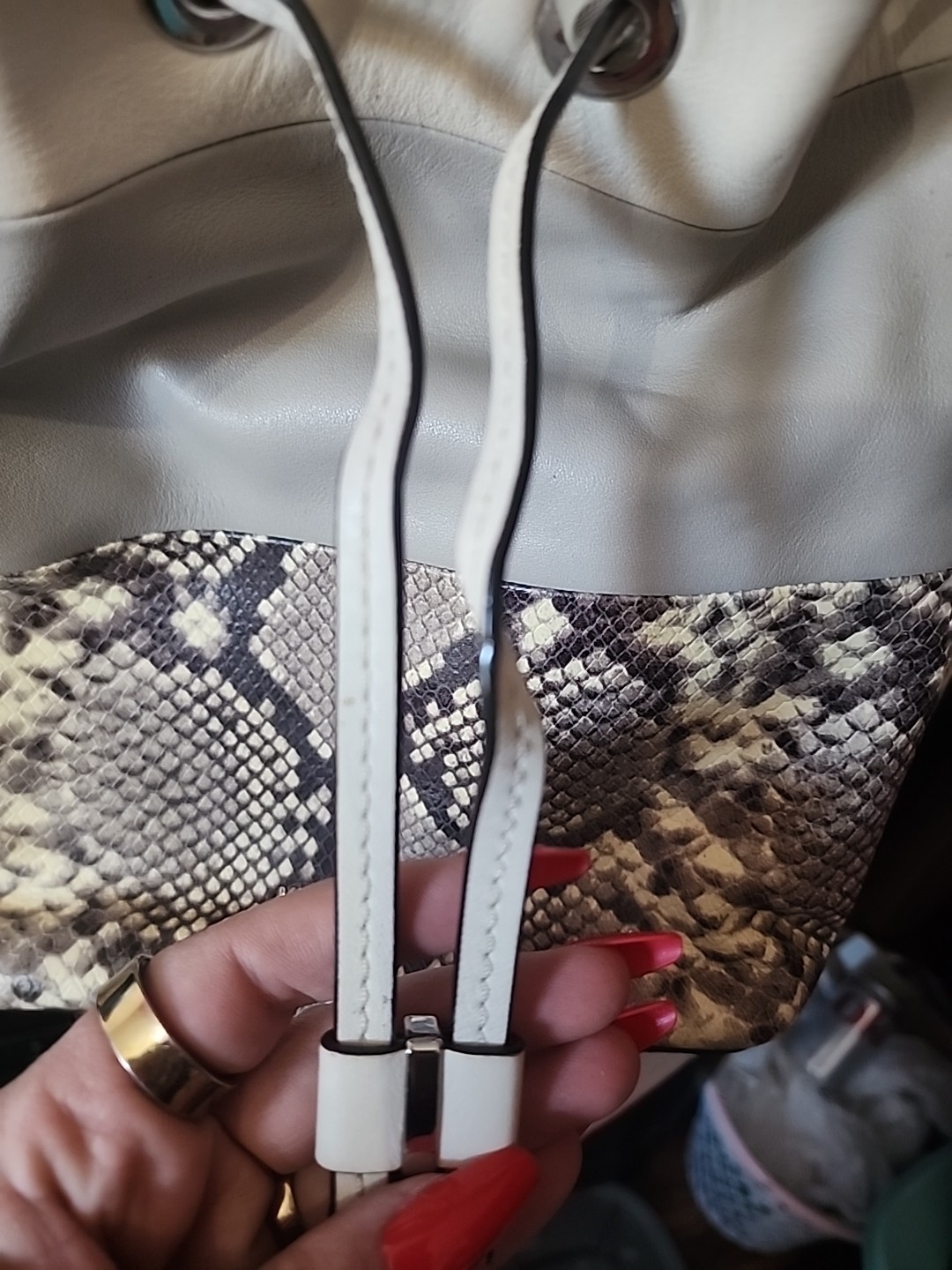 Michael Kors Gray Cream Python Cinch Tote USED - image 3