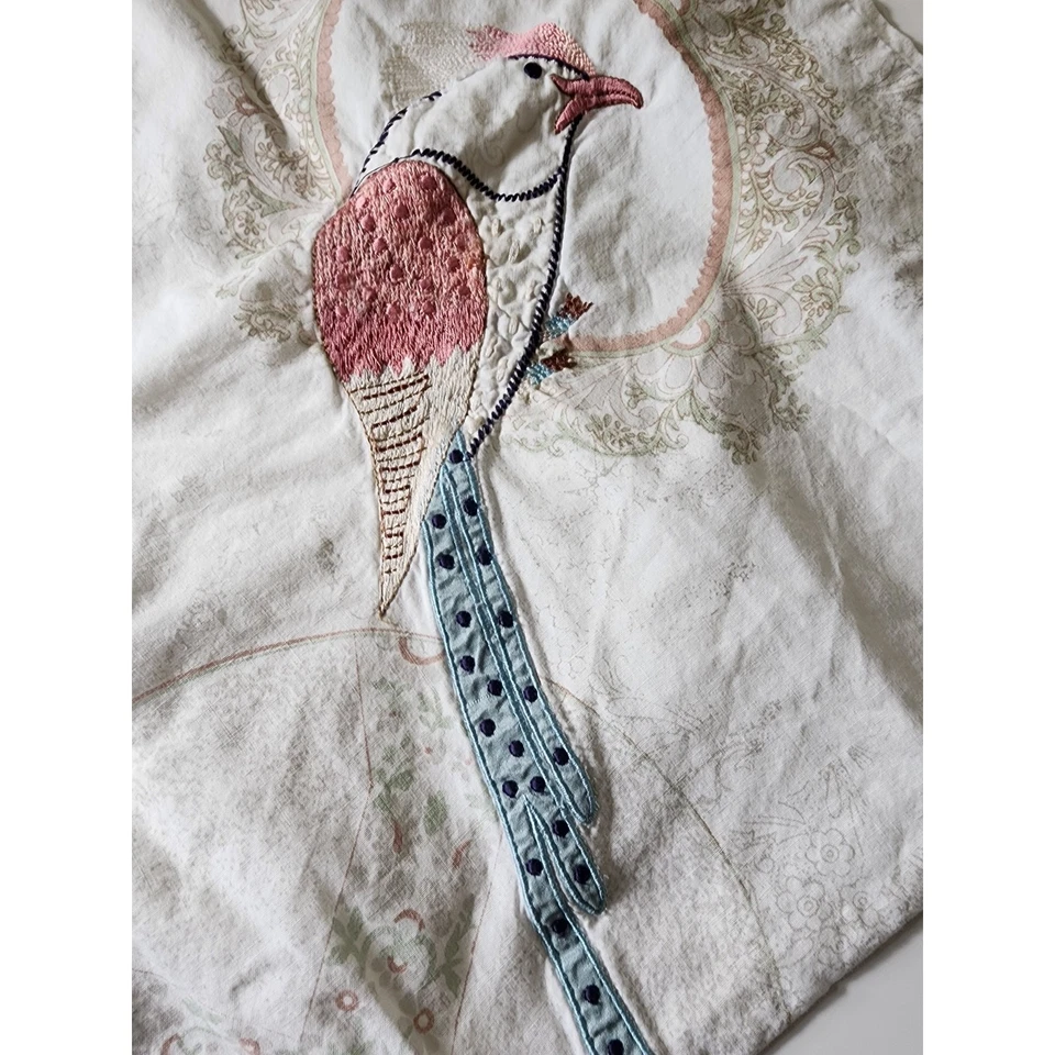 Fronhas de travesseiro CYNTHIA ROWLEY branco bordado colorido pássaro PADRÃO - Conjunto de 2 - Imagem 3 de 4