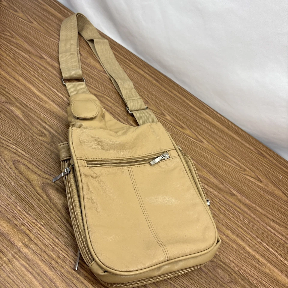 Vintage BUXTON Soft Leather Sling Bag Crossbody Handbag Organizer Tan - Image 4 of 4