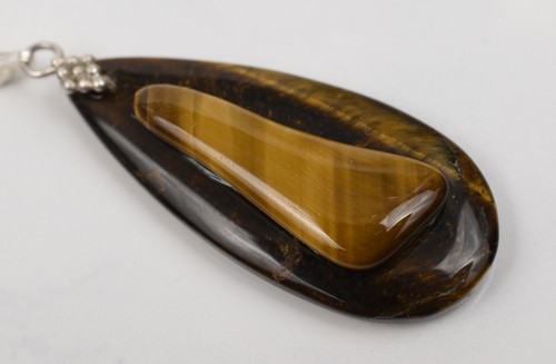 Sterling Silver 925 Teardrop Tiger’s Eye Pendant Necklace 18" Natural Gem 1.9 gm - Picture 11 of 14