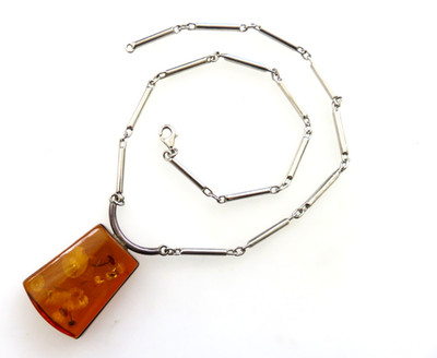 Designer Harry Ivens 925 Silber Collier/ Halskette m Naturbernstein - ca. 45 cm