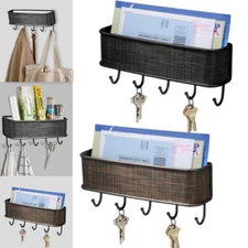 Wall Mount Key Holder Letter Holder Organizer Mail Sorter w/5 Hooks Home Decor