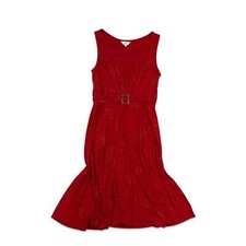 Vintage 90s Lurex Diamante Buckle Ruched Glittery Party Midi Dress Red 10 12