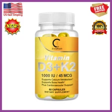 Vitamin D3+K2 Capsules | 1,000 IU/45 MCG | Cardiovascular & Bone Health Support