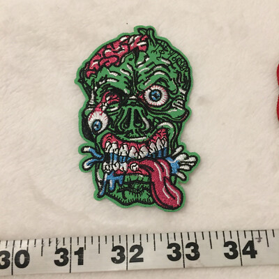 Zombie Melting Face Green Embroidered Iron On Patch New