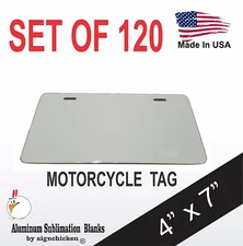 120 Pieces ALUMINUM LICENSE PLATE SUBLIMATION BLANKS 4" x 7" MOTORCYCLE TAG 