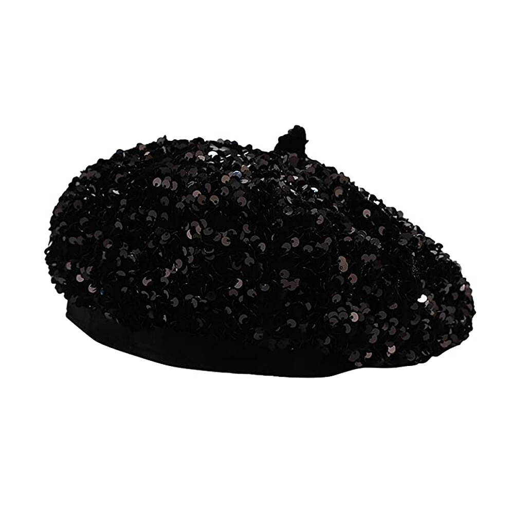 Women Artist Beret Sparkle Bling Shiny Sequins Casual Hat 
