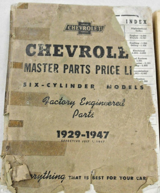 Vintage Old Genuine Chevy Dealer Master Parts Catalog Book 192947 Rare