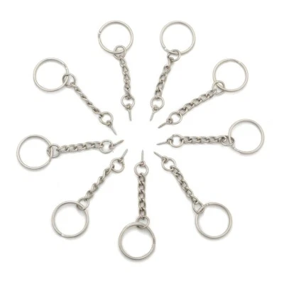 LA BOUTIQUE DE KARINE 10 ANNEAUX PORTES CLES CLEFS METAL ARGENTE 20 mm AVEC CHAINE ET TIGE A VIS