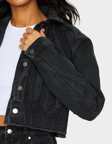 WASHED ACID Black CROPPED DENIM JACKET 