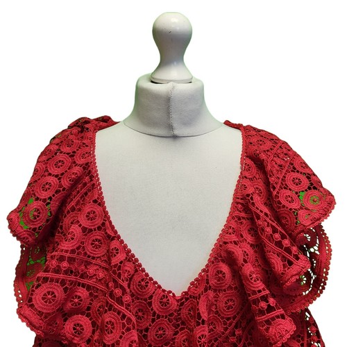 French Connection Red Massey Lace Evening Dress Women's UK 12 L EU 40 H403 - Picture 3 of 8