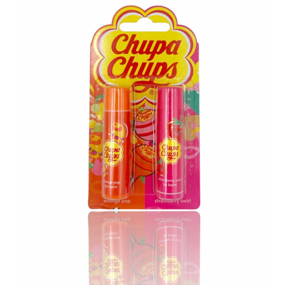 Chupa Chups Set Balsamo Per Le Labbra Arancia e Fragola 2Pz