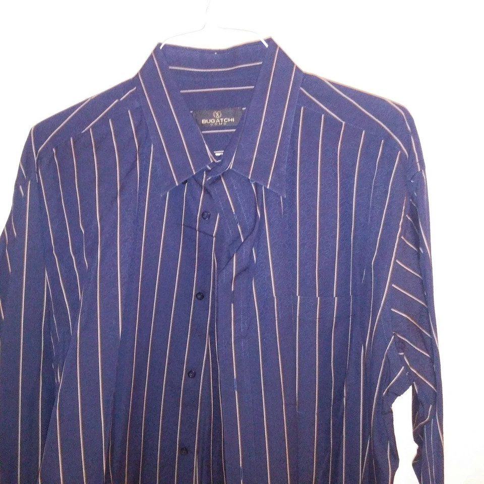 Bugatchi Uomo Mens Button Down Shirt XL Navy Blue Textured Long Sleeve - Image 3 of 4