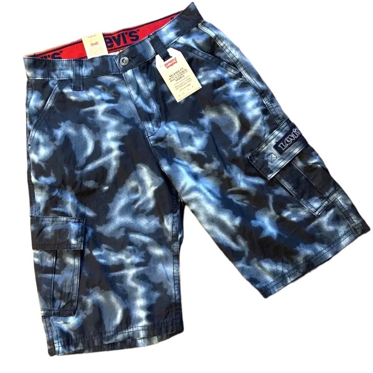 NWT-Levi's-SZ: 14 - W-27 Relaxed Fit XX Cargo Tie-Dye Blue Shorts