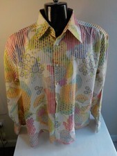 VTG. NAPLE Made in Italy LS Pointed Collar Button Front Striped/Floral Shirt-46
