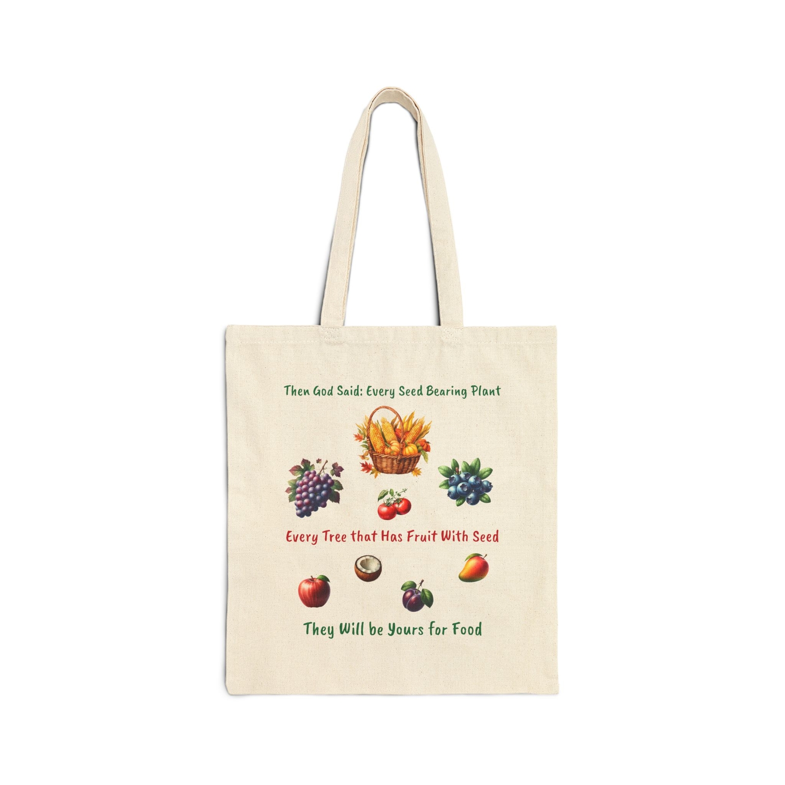 Plant Based Food Scripture Cotton Canvas Tote Shopping Bag 15x16 Eco Friendly Reusable