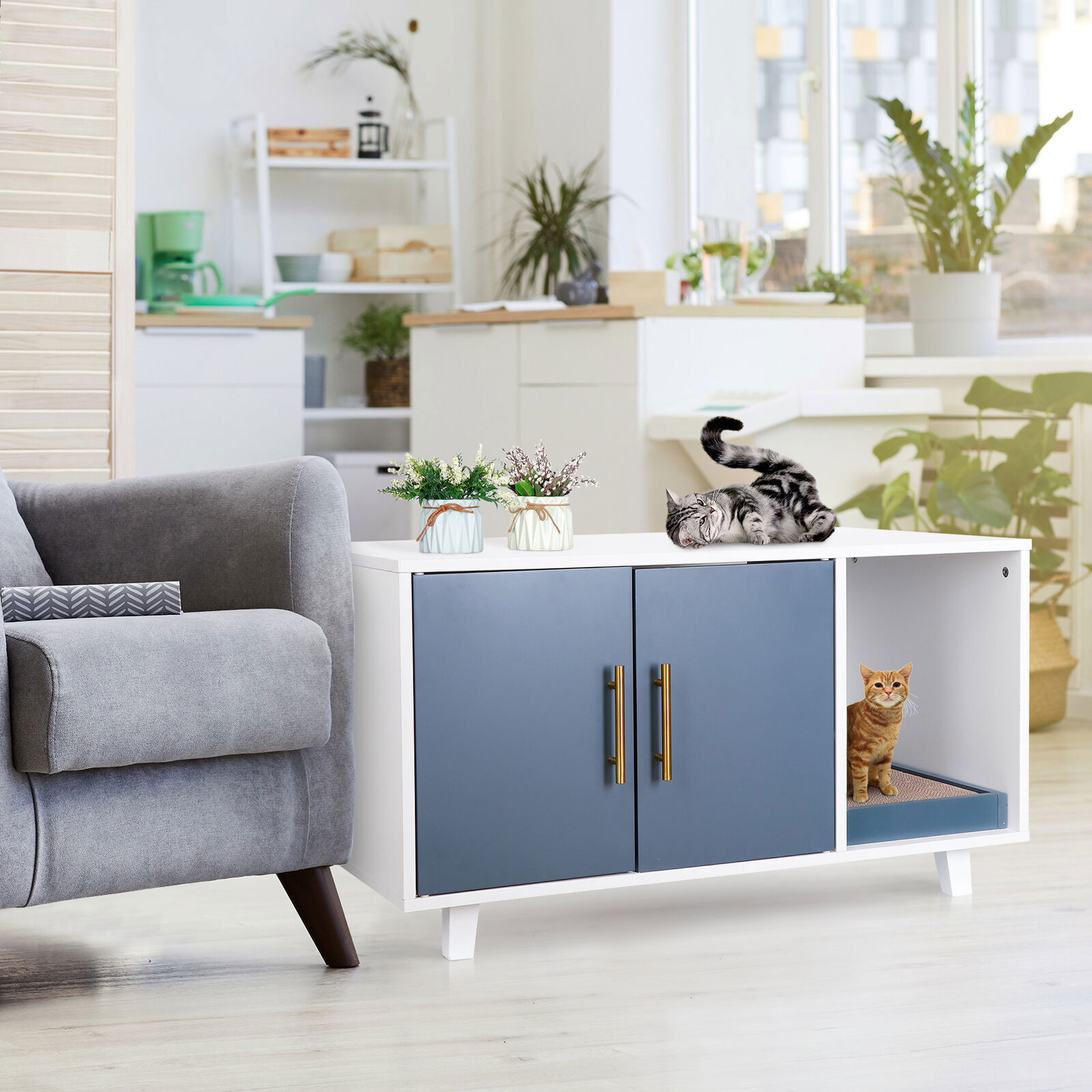 Enclosure Hidden Cat Washroom Home Bench Pet House Indoor