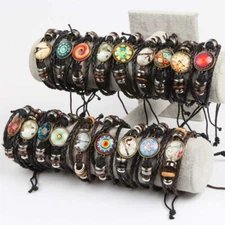 Leather Bracelet Wholesale 12pcs Flower Eiffel Tower party Gift Bangle Wristband