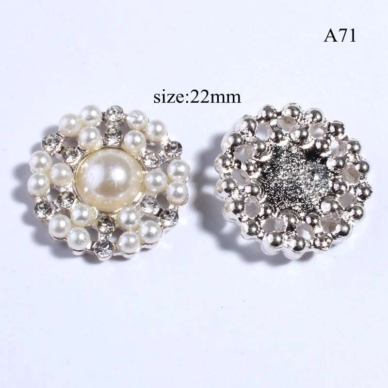 20PCS 22MM Newhot Rhinestone Buttons With Ivory Pearl Beads For Wedding - Image 2 of 3