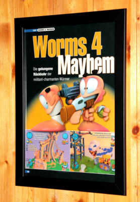 Worms 4 Mayhem Rare Small Poster / Old Ad Page Framed PlayStation 2 Xbox PS2