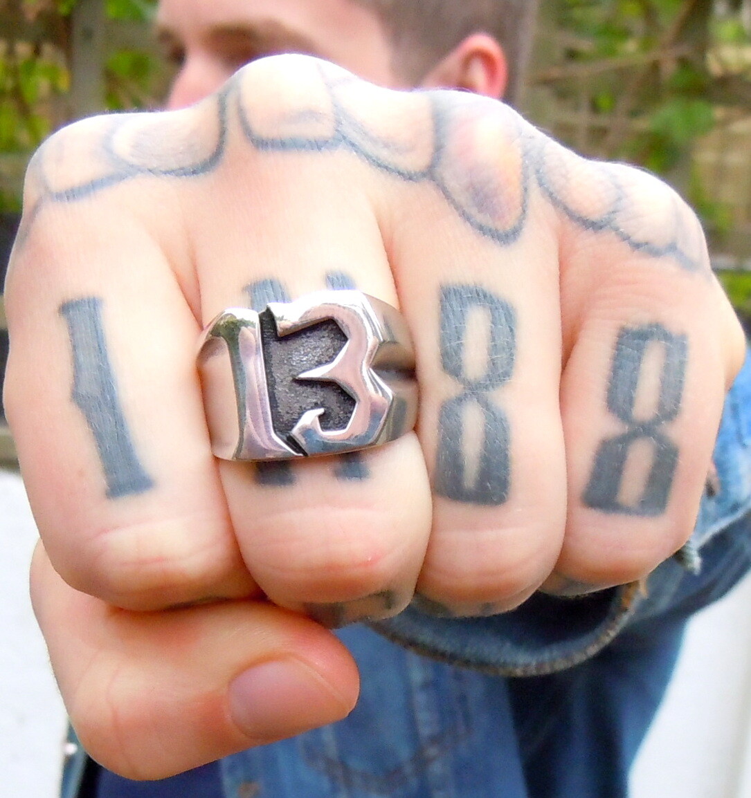 Men's Titanium Steel Lucky Number 13 Ring - Black High Polished Biker Band, Size 13
