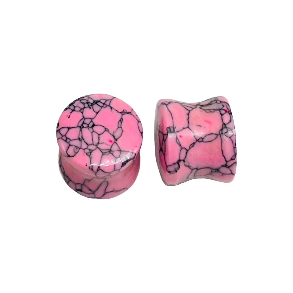 Tapones para los oídos de cristal turquesa rosa hechos a mano medidores acampanados dobles de 8 g a 2-1/8 Foto 4 de 4