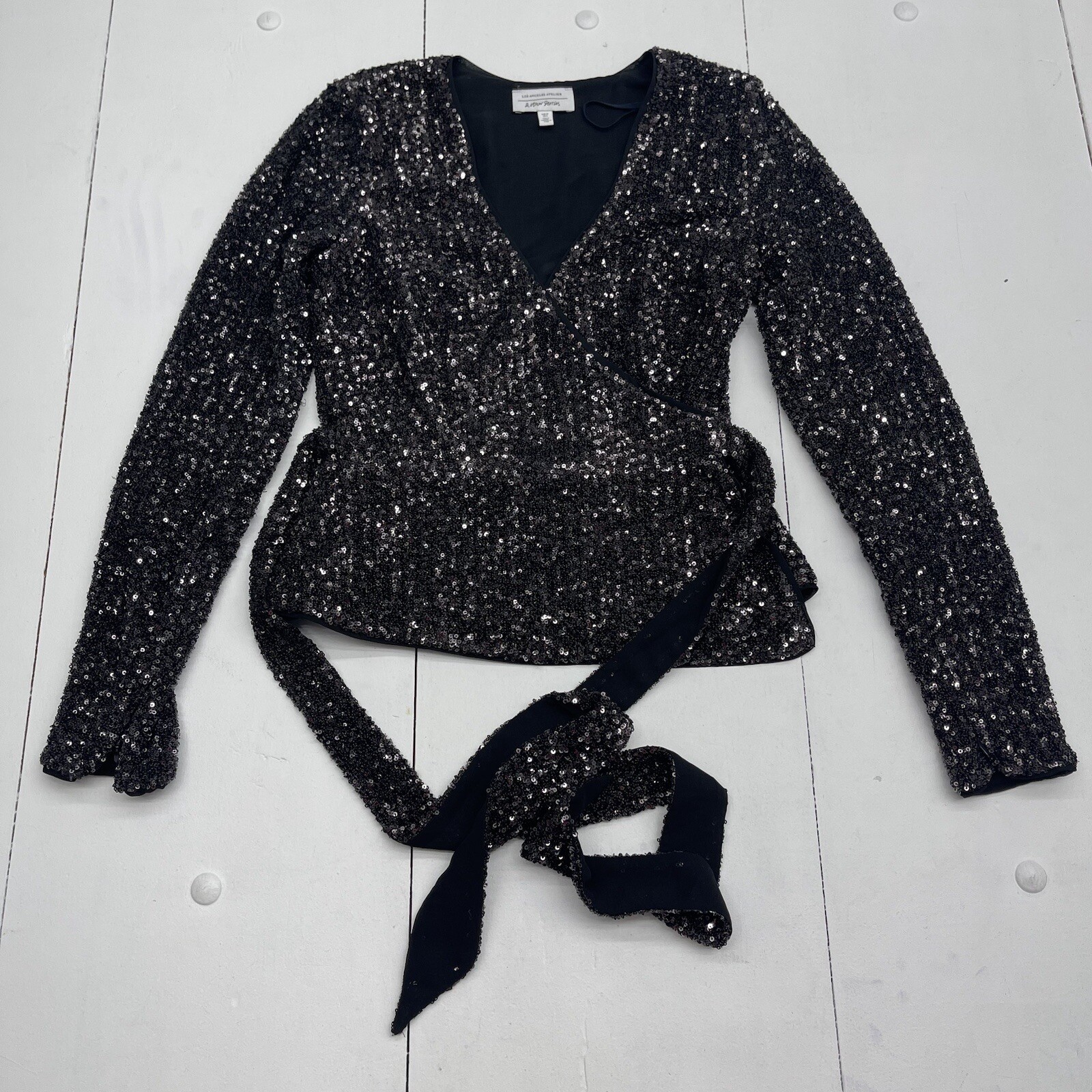 ALTRA & Other Stories Top donna nero manica lunga con paillettes taglia 2