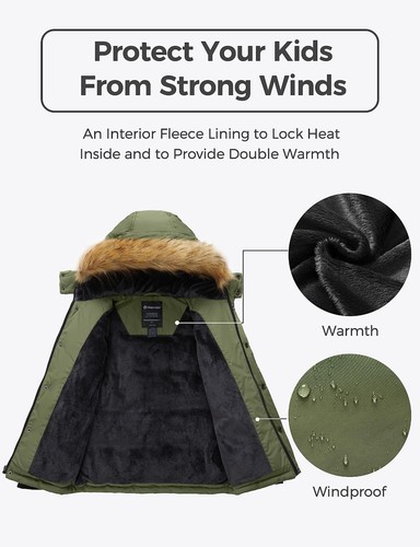 Wantdo Boy's Warm Winter Coat Hooded Thicken Puffer Jacket Waterproof Outerwear - Picture 39 of 62