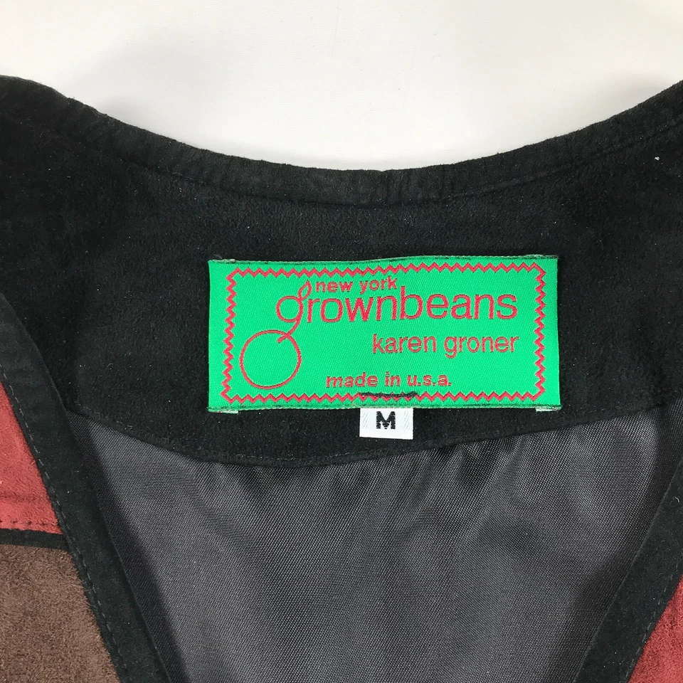 Chaleco de gamuza Grownbeans para mujer mediano negro marrón rojo lazo frontal arte para usar Foto 2 de 4