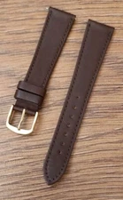 19mm VINTAGE APOLLO GENUINE CALF LEATHER BROWN WATCH STRAP, GOLD BUCKLE, NOS