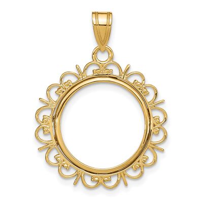 2008 5 $ 1/10 oz American Buffalo Prong Set Ornate Border Coin Bezel in 14k Gold