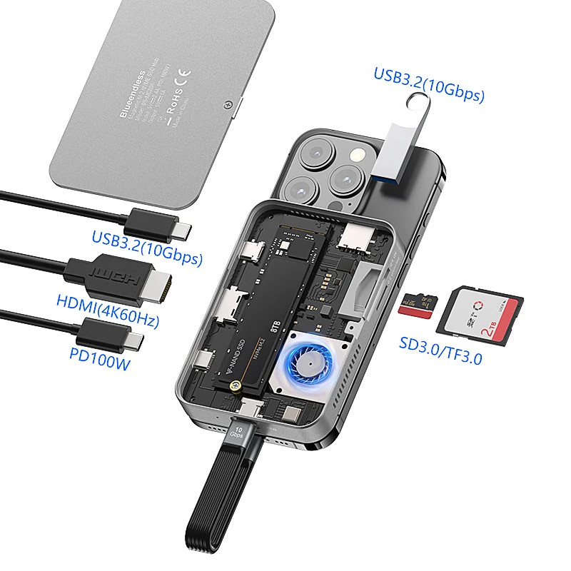 USB Hub with PD Charging NVME M2 SSD Enclosure Type C 8 in1 Hubs Docking Station