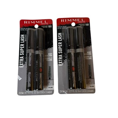 2 PACK Rimmel Twin Pk Extra Super Lash Mascara #101 Black 4 Pcs Total 0.27 oz