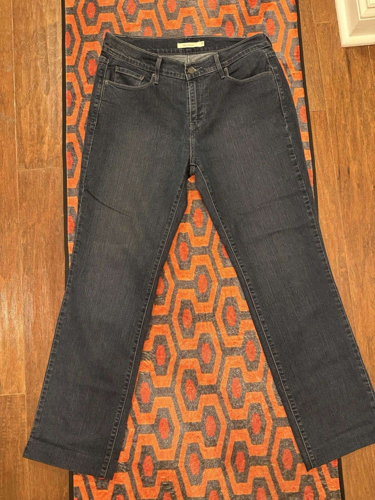 Levi’s 505 Straight Jeans Womens 10 Dark Wash Blue Hemmed 28” Inseam