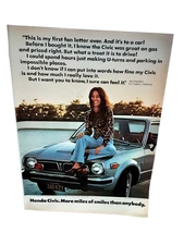 1974 Honda Civic Vintage Print Ad More Miles of Smiles Compact Car Gas Saver