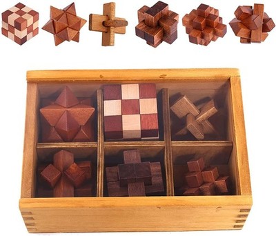 6 Stück Knobelspiele Holz, Geschicklichkeitsspiel Holz, Logikspiele IQ Spiele 
