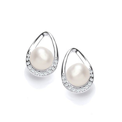 Silber Jewelco London CZ Perle Vollmond Birne Avocado Tropfen Ohrringe 6 mm