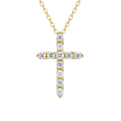 14Kt Gold 0.50 Ct Genuine Natural Diamond Cross Pendant Necklace