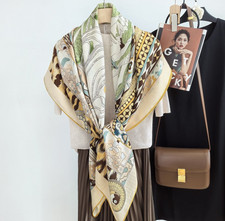 70 Cashmere 30 Silk 135X135cm Brown leopard Print Scarf Double Face Wrap Shawl