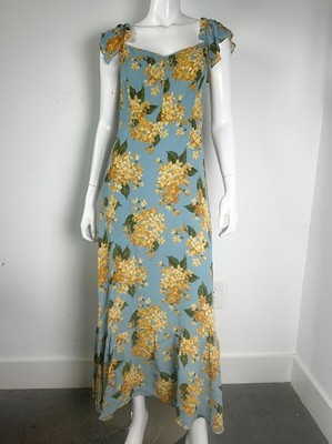 Reformation Butterfly Off the Shoulder Dress Blue Carmela Floral Size 8 Long