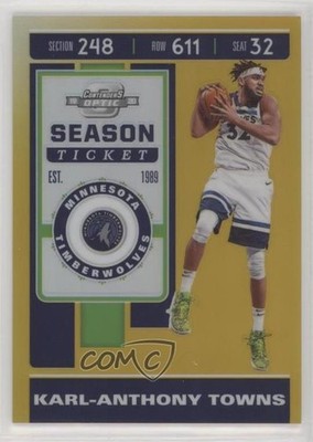2019 Contenders Optic Season Ticket Gold Prizm 10/10 Karl-Anthony Towns #14 11jf